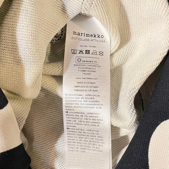 Marimekko Leiot College Jattikukka Black White Printed Boxy Sweatshirt Size XXS - Picture 5 of 8